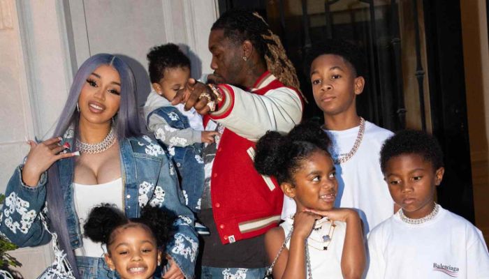 Cardi and Offset with Clara Almanzar's five grandchildren.